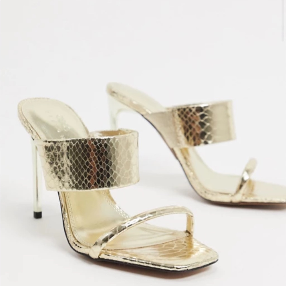 ASOS DESIGN Nara heeled mules in gold